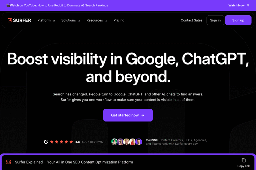 Surfer Review 2025: Complete Guide & Real User Experience homepage interface