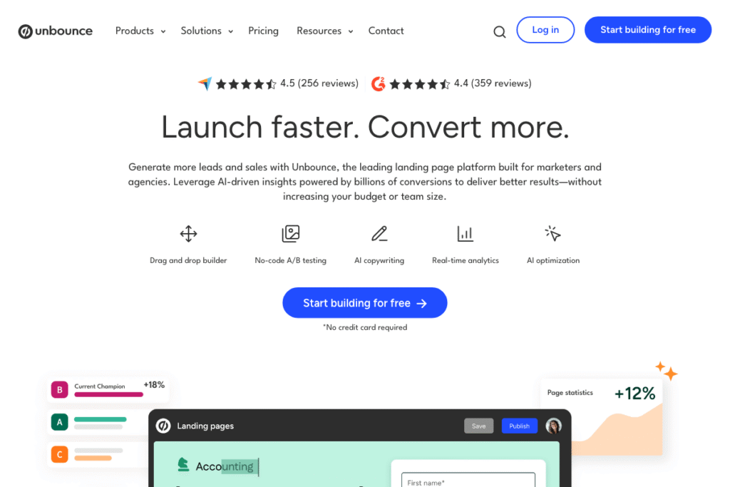 Unbounce Review: Complete Guide for 2025 – Features, Pricing & Alternatives homepage interface