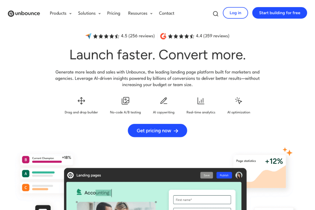Unbounce Review: Complete Guide for 2025 – Features, Pricing & Alternatives homepage interface