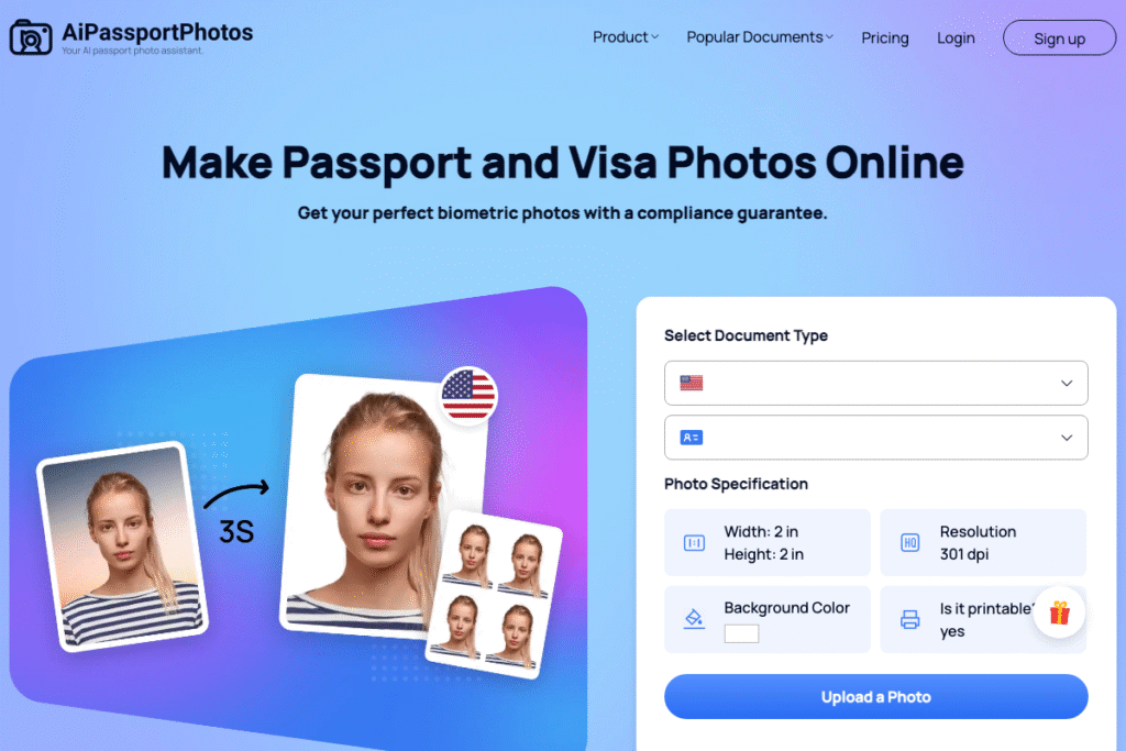 AiPassportPhotos homepage interface
