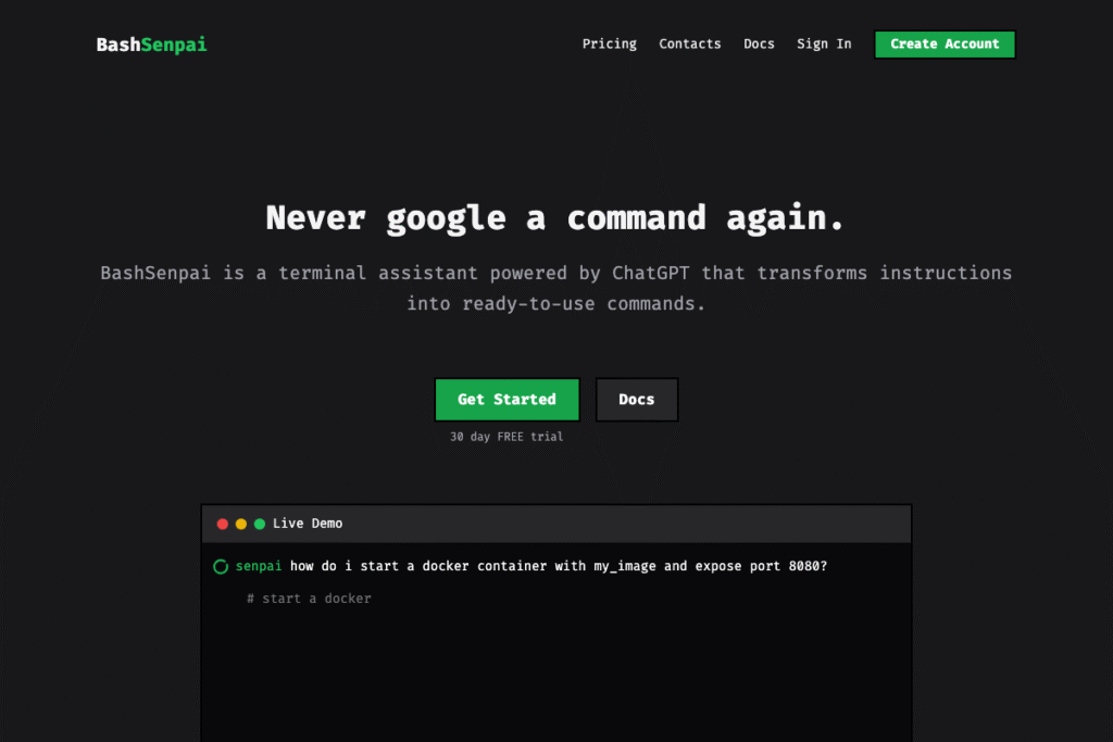 BashSenpai homepage interface