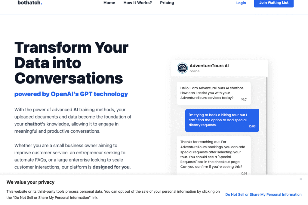 Bothatch homepage interface