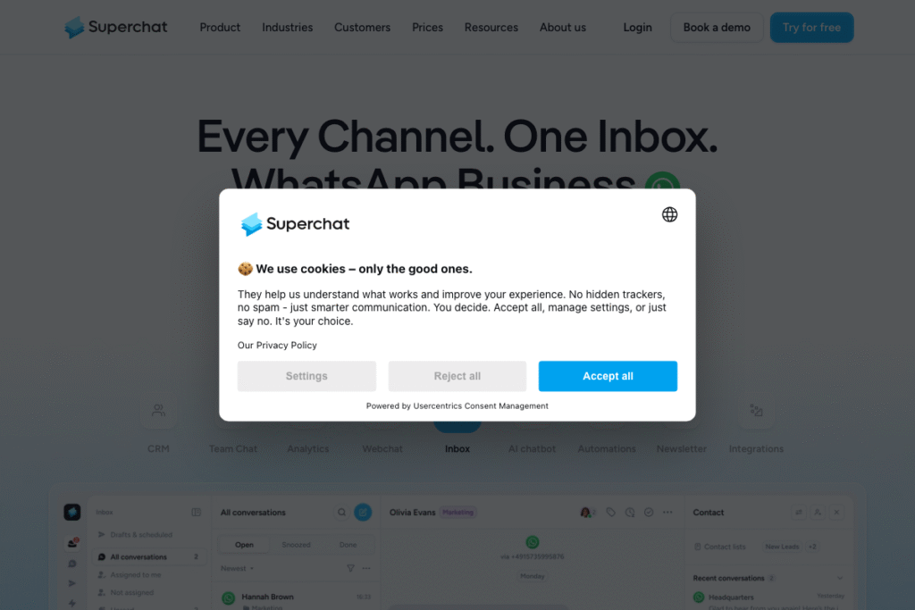 Superchat homepage interface