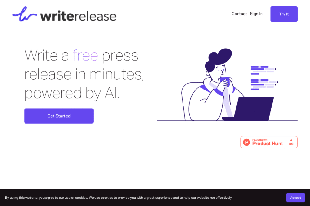 Writerelease homepage interface
